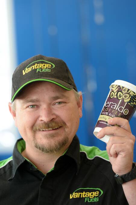 BP Strathfieldsaye manager Ricky Smith with some coffee. Picture: JIM ALDERSEY
