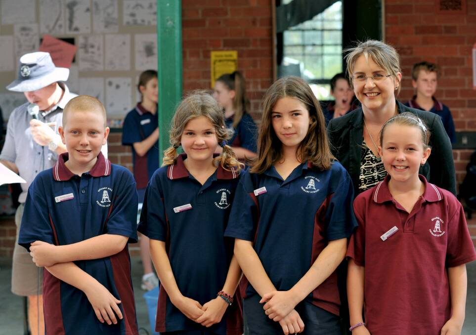Quarry Hill Primary School captains and Jacinta Allan MP. Picture: JODIE DONNELLAN