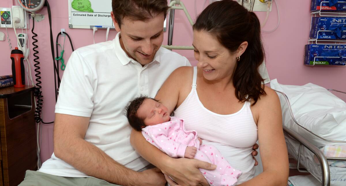 SPECIAL MEANING: Kylie and Nathan Ludeman with their newborn baby Lucy, who was born on Australia Day about 5.25pm. Picture: LIZ FLEMING
