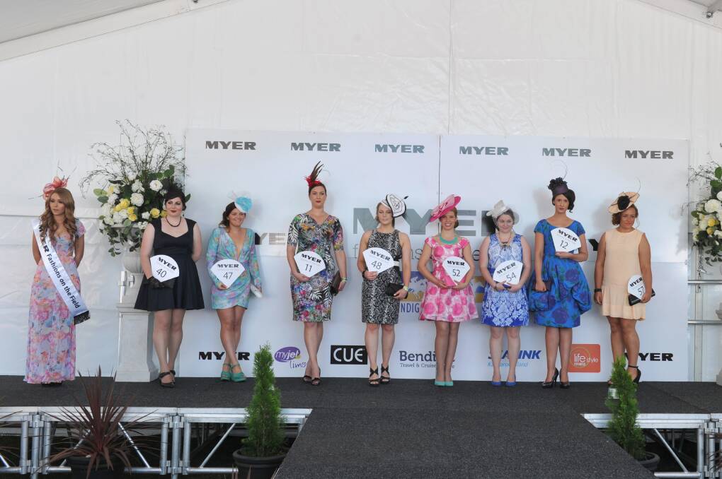 Myer Millinery Award heat 1 for the Myer Fashions on the Field at the Bendigo Cup. 
Picture: JIM ALDERSEY
