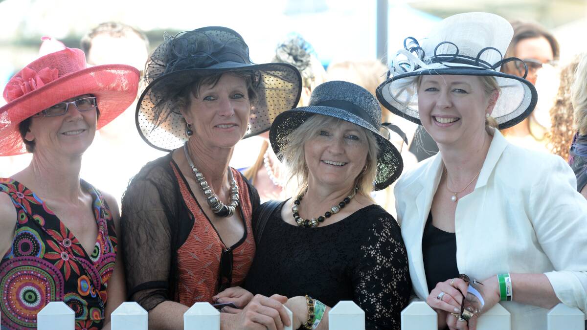 Deidre Stevens, Michelle Bailey, Beverly Erfurth and Alicia Thomas at the 2013 Bendigo Cup. Picture: JIM ALDERSEY

