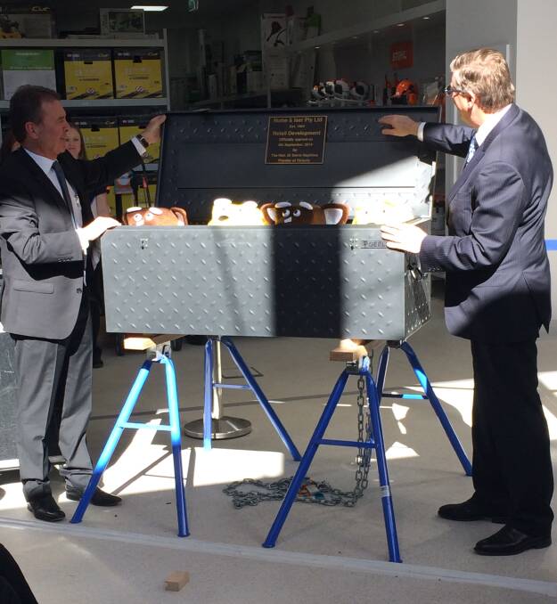 UNLOCKED: Stephen Iser and Denis Napthine open the new extension on Friday.  