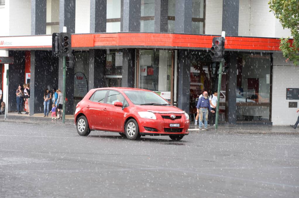 Bendigo experiences a short rain and hail storm over the CBD. Picture: JIM ALDERSEY

