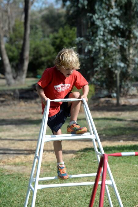 CLIMB: Mitchell Morley plays on his specialised equipment. Picture: JIM ALDERSEY
