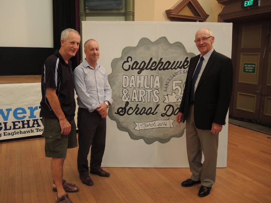 LAUNCH: David Richards, Eaglehawk Secondary College principal Noel Claridge and Wes Vine at the opening. 