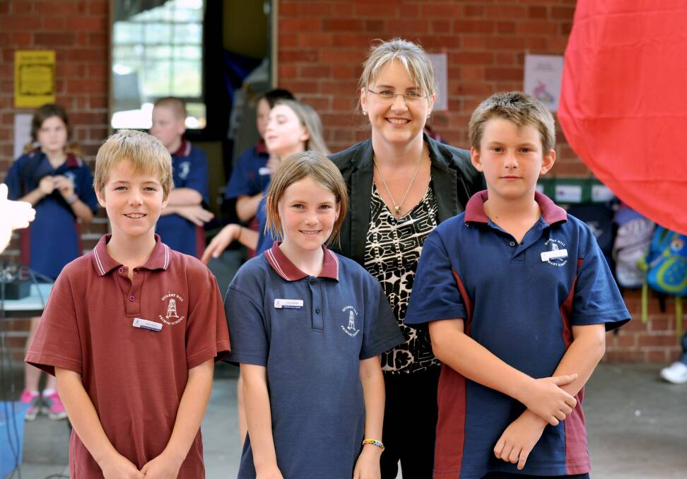 Quarry Hill Primary School captains and Jacinta Allan MP. Picture: JODIE DONNELLAN