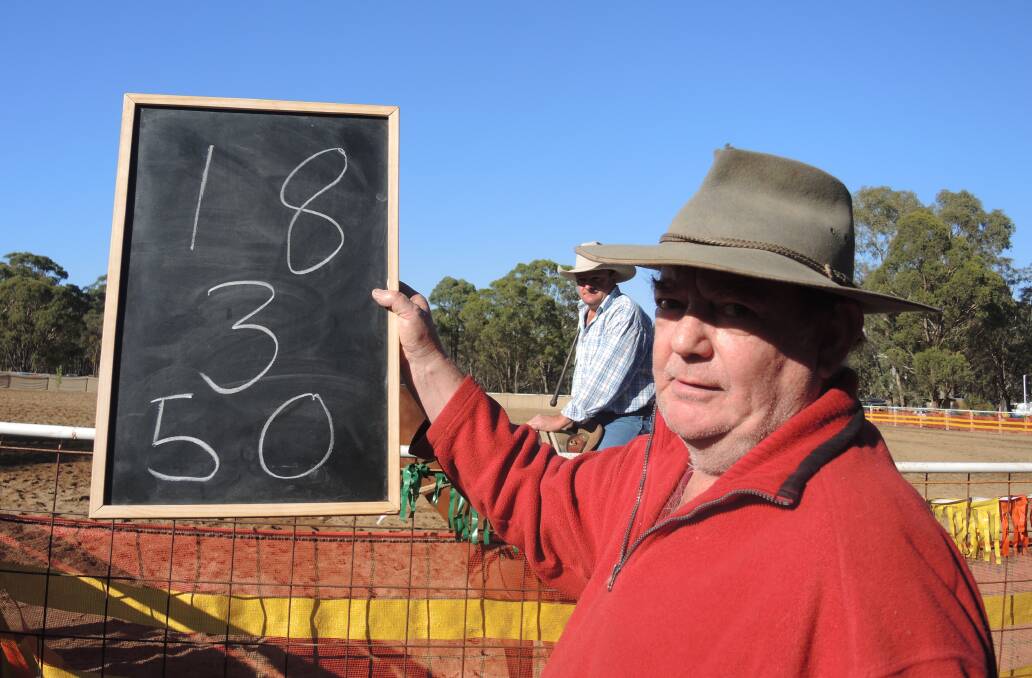 Maurie Godde, from Cul Cairn NSW, scores a horse and rider in the 40th Maldon Campdraft. 