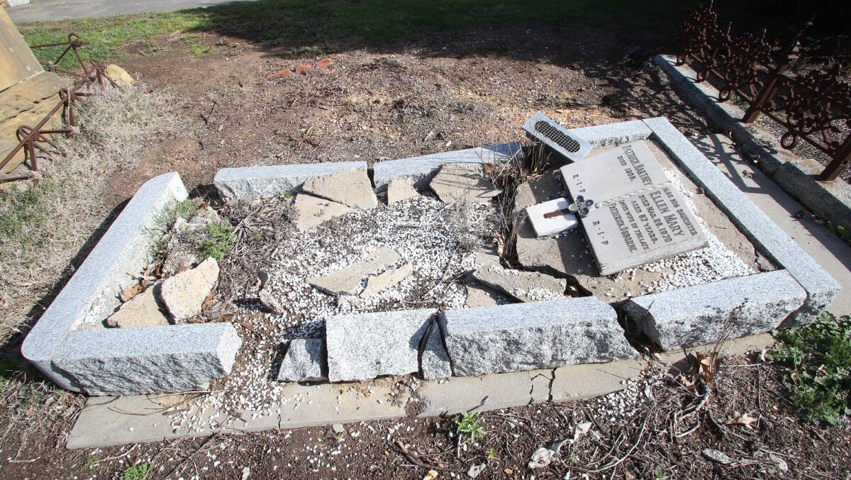 A broken headstone at the Bendigo cemetery. Picture: PETER WEAVING
