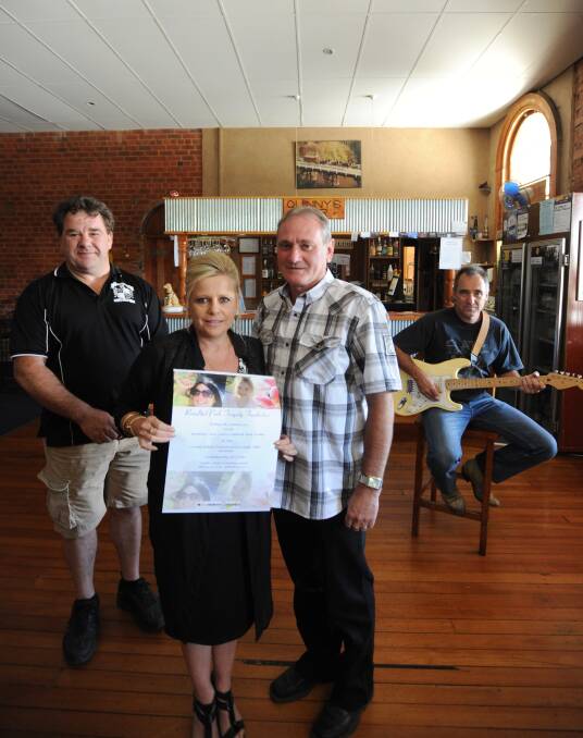 FUNDRAISING: Publican Andrew Quin, Wendy and Rodney Donaldson and  musician Peter Reeves Picture: JODIE DONNELLAN