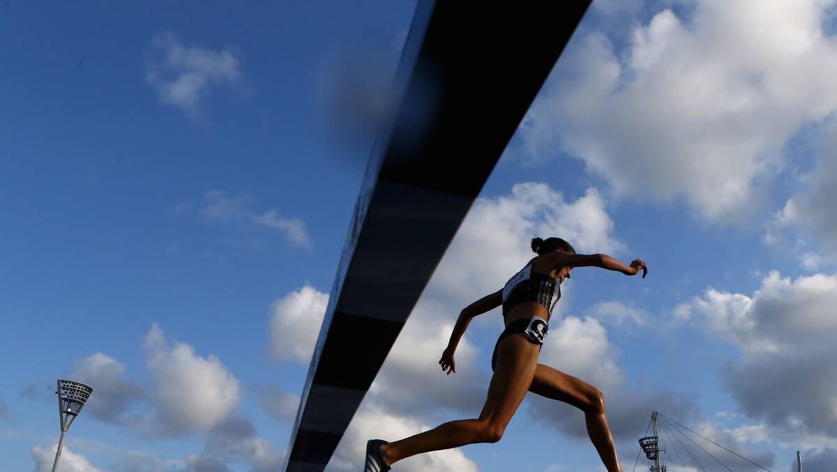 Madeline Hills competes in the women's 3000m steeplechase during the Australian Athletics Championships at Sydney Olympic Park on April 3, 2016. Pic: Jason McCawley/Getty Images
