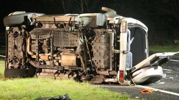 The scene of a tragic accident which claimed two lives on the Calder Freeway in Macedon on Friday night. Photo: Liam Beaton, THE AGE


