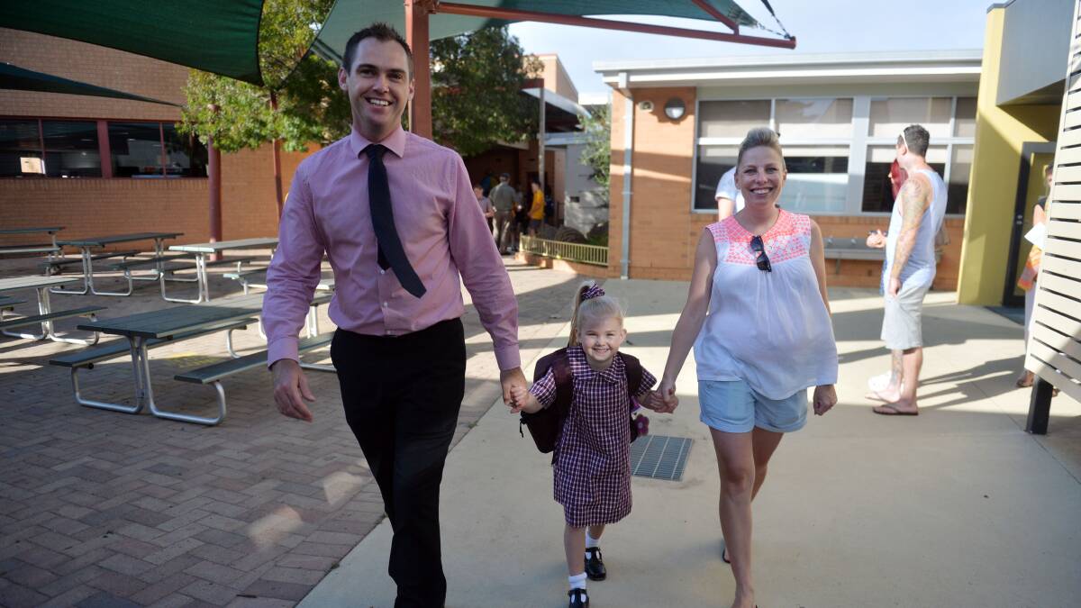 Tim, Annabelle and Hayley Edwards at St Therese's Primary School. Picture: BRENDAN McCARTHY