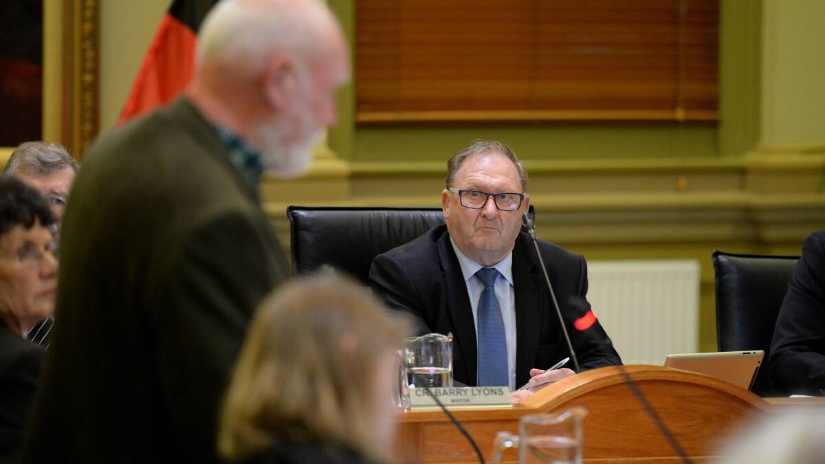 DISCUSSION: Mayor Barry Lyons at Wednesday's ordinary council meeting. Picture: JIM ALDERSEY
