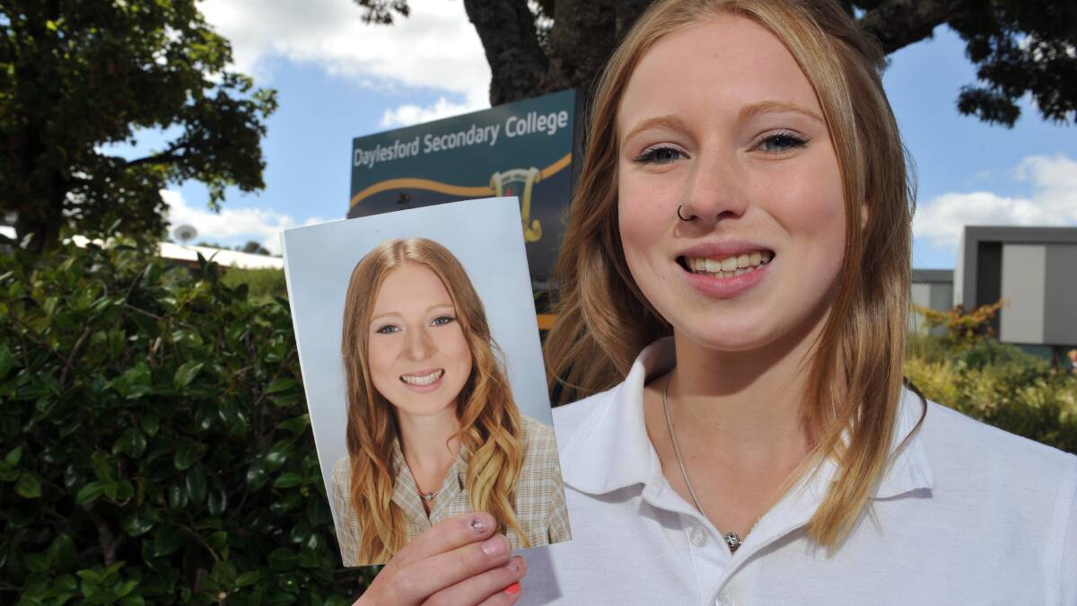 CHANGES: Daylesford Secondary School student Jacki Lipplegoes with her school photo that have been digitally altered in Photoshop.           
Picture: JULIE HOUGH