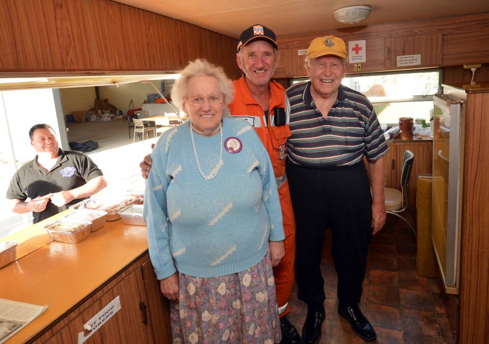 Volunteers at the Marong Driver Reviver Centre Shirley and Alan Atkins of Lions Club of Eaglehawk with, middle, Greg Cheyne of Marong SES. 