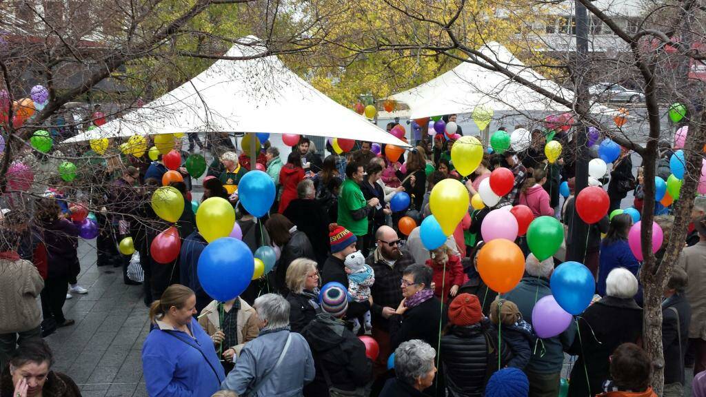 SUPPORT: Saturday's rainbow balloon ceremony. Picture: LIZ FLEMING