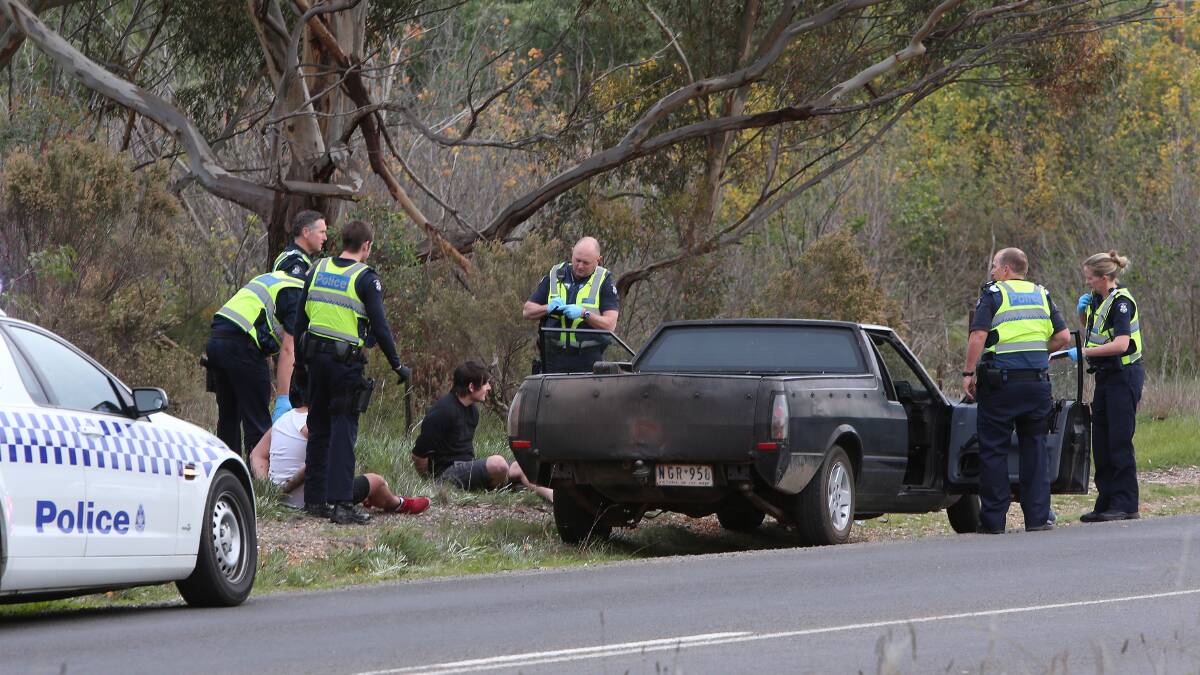 CAUGHT: Police arrest Ryan O'Keefe at Sailors Gully Road, Eaglehawk. Picture: PETER WEAVING
