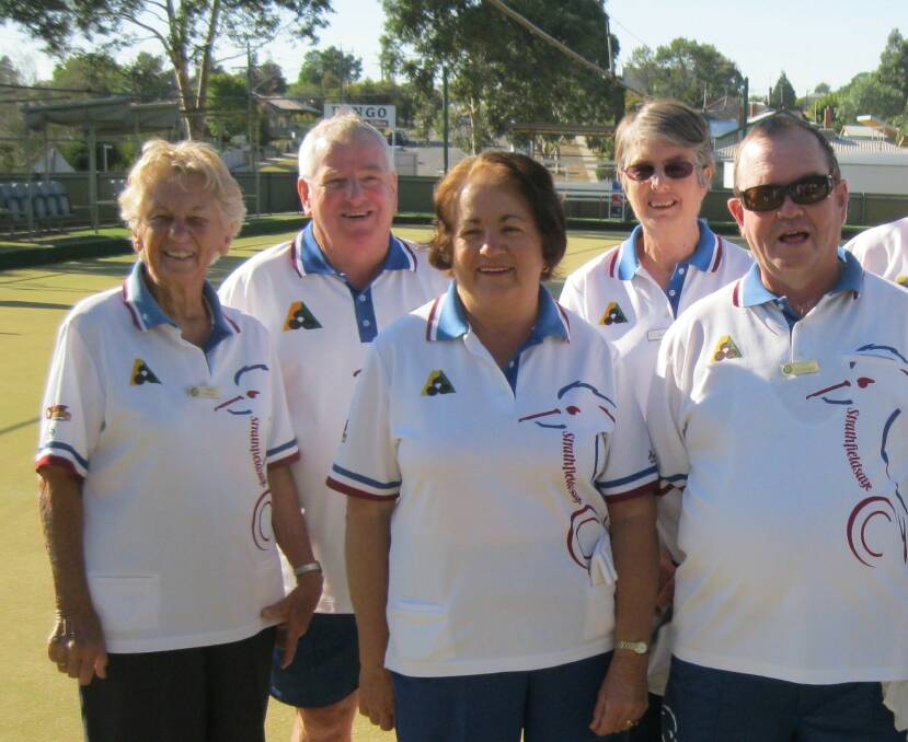 TREASURED: Betty Martin, far left, with some of her fellow Strathfieldsaye Bowls Club friends at the grand final. 