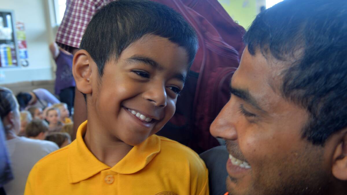 Asmita and dad Deeptha Wickramarathna at St Therese's Primary School. Picture: BRENDAN McCARTHY