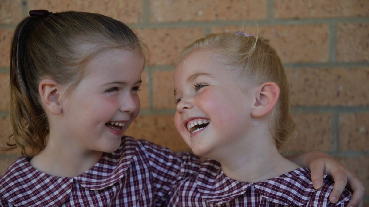 Mia Morris and Annabelle Edwards on their first day at St Therese's Primary School.  Picture: BRENDAN McCARTHY