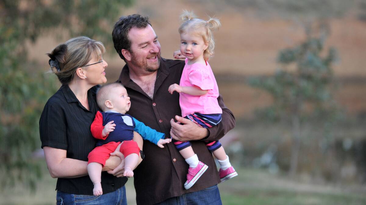 Jacinta Allan and Yorick Piper with Peggy, 2, and Cormac, 4 months. Picture: JODIE DONNELLAN 