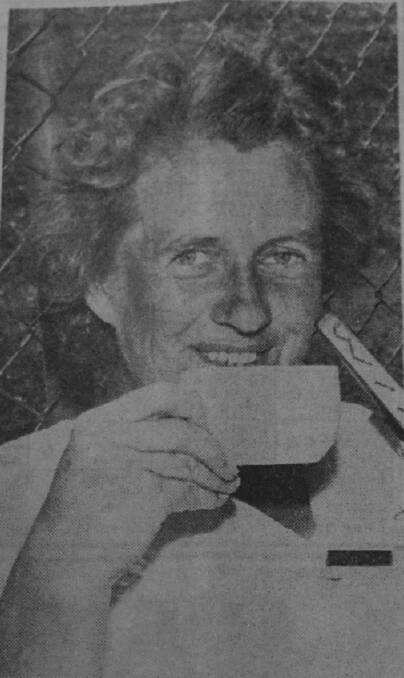 Mrs Mary McGlashan won her tennis game at the Bendigo Grass Courts.
