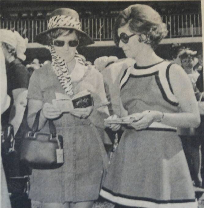 1969 Bendigo Cup racegoers ~ Mrs Maureen Brereton of Leitchville and Mrs Don Toll of Gunbower