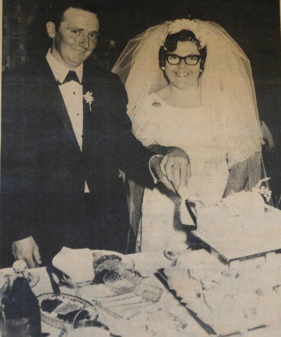 Bride Miss Helen Lane and groom Mr Len Wills of Bendigo, were married at All Saints Cathedral, with a reception at Eaglehawk RSL Hall. The bride's brooch is more than 200 years old.