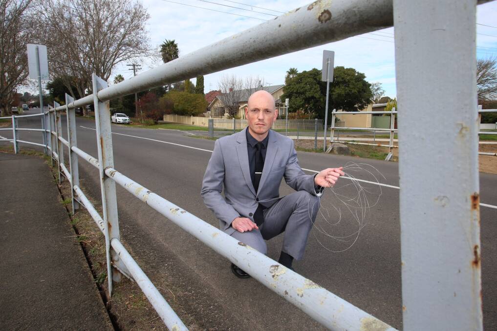 MALICIOUS: Chris O'Brien drove through a length of wire strung up across the Hallam Street bridge. Picture: PETER WEAVING