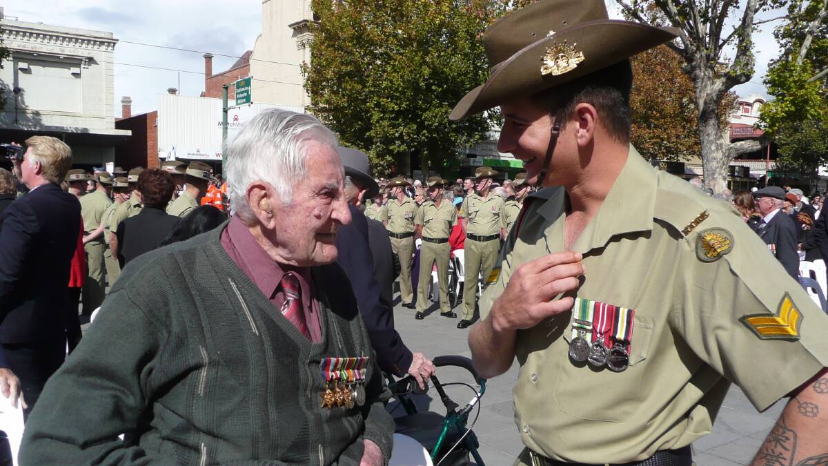 PAIR: Arthur Hibbert and Shaun Bowles at the Anzac Day march. Picture: CONTRIBUTED