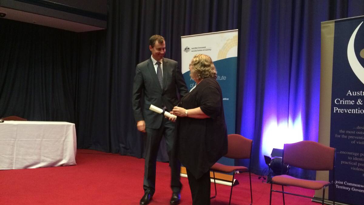 RECOGNITION: Justice Minister Michael Keenan with WESNET chair Julie Oberin. Picture: JULIE OBERIN