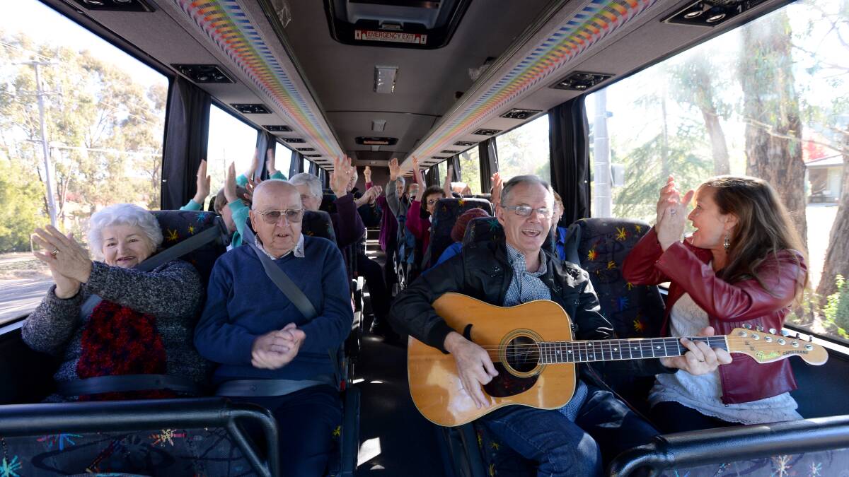FUN: Bendigo Retirement Village residents with KandL on a bus ride to Wedderburn. Picture: JIM ALDERSEY
