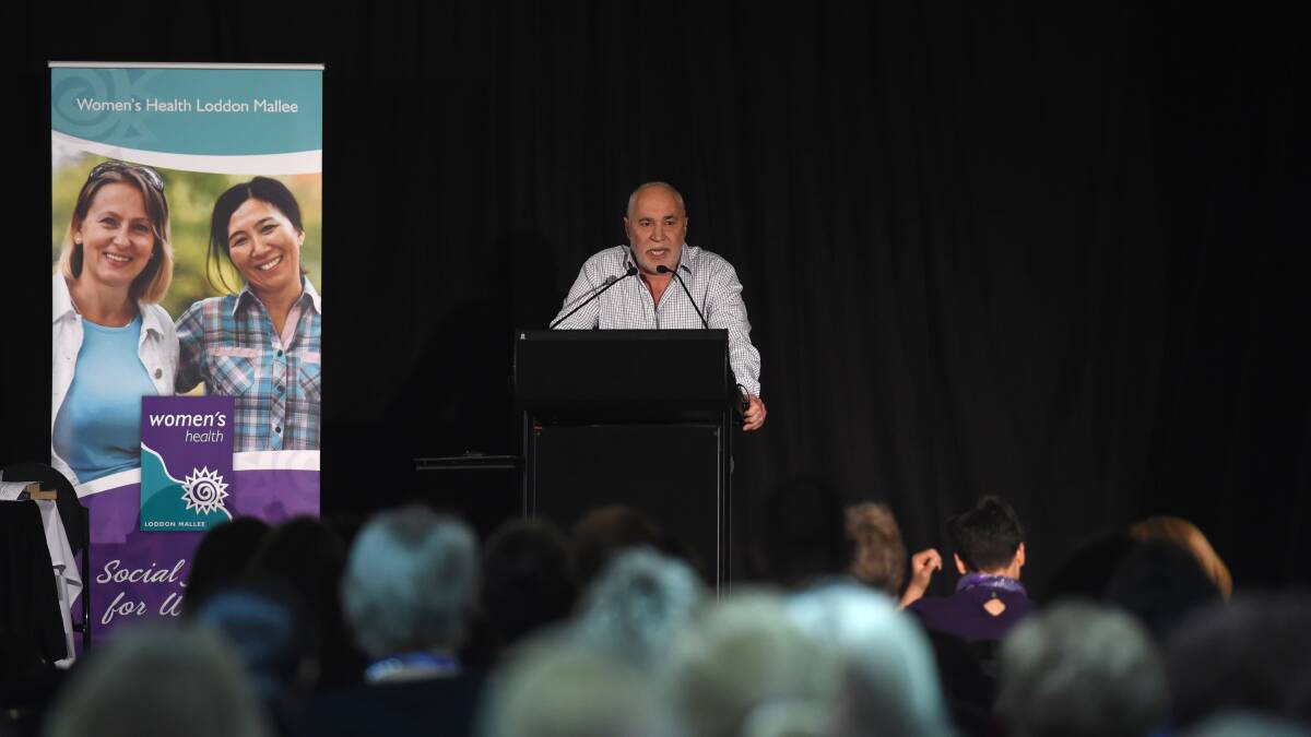 ACTION: Phil Cleary giving the closing speech at the Violence Prevention conference. Picture: JODIE DONNELLAN 
