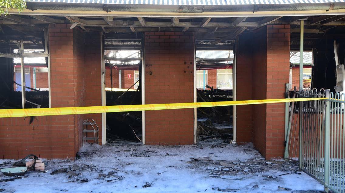The Buninyong Public School building significantly damaged by fire at the weekend. Photo: BROOK KELLEHEAR-SMITH