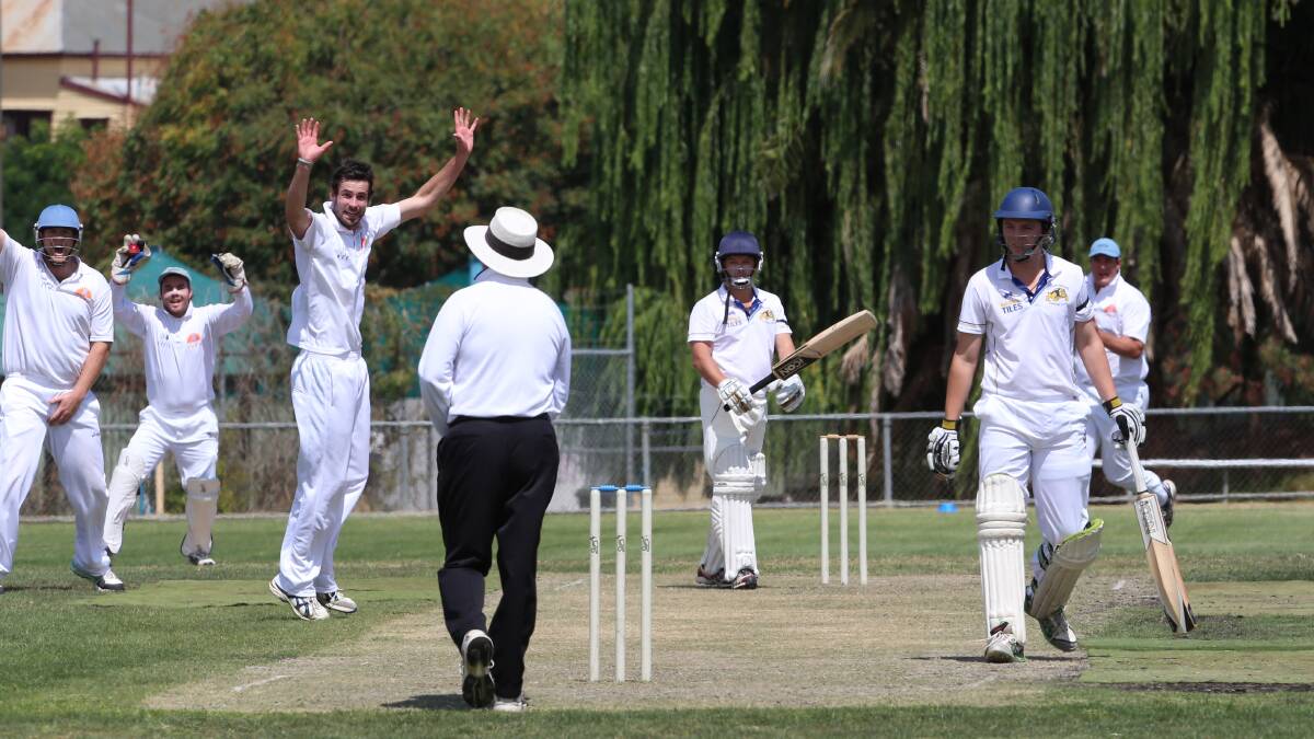 HOWZAT: Strathdale-Maristians' Jacob DeAraugo appeals for the wicket of Golden Square's Scott Johnson on Saturday. Picture: PETER WEAVING