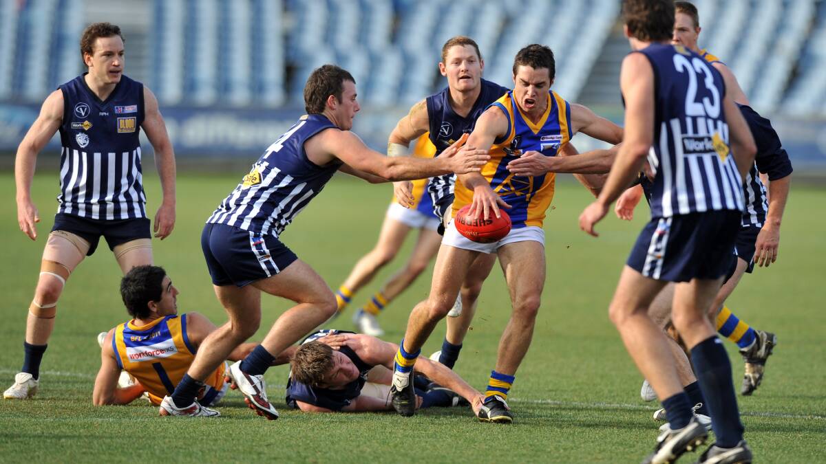 WHAT COULD HAVE BEEN: Action from the Bendigo v Geelong inter-league game at Skilled Stadium in 2011. Geelong won by 20 points and three years on is now ranked the No.1 league in country Victoria.