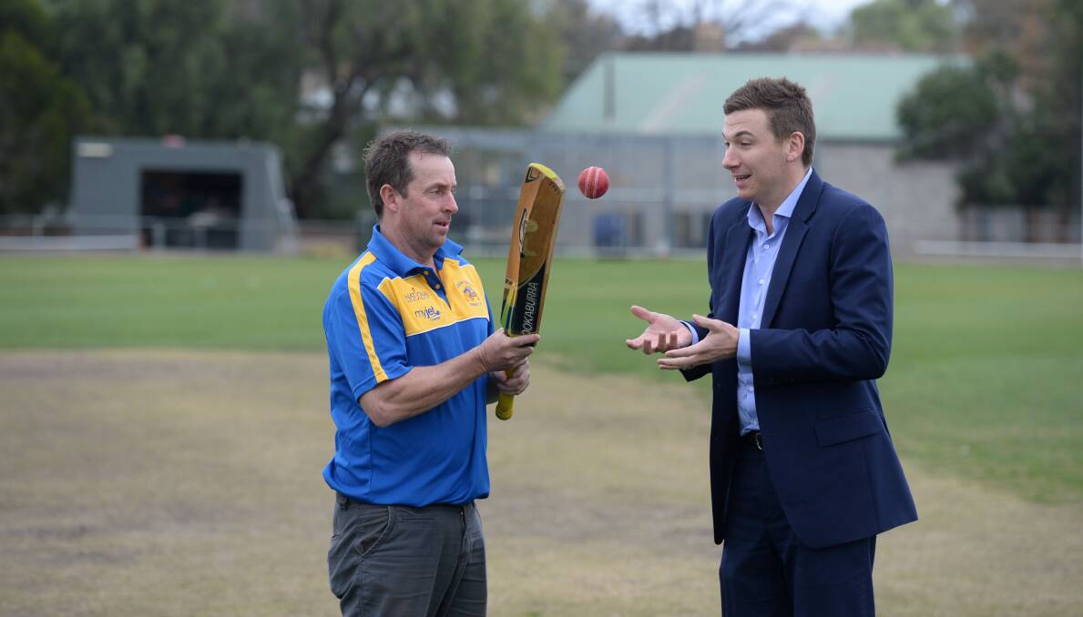 STEPPING UP: New Golden Square Cricket Club senior coach Craig Blencowe with president Aaron Bentley. Picture: JIM ALDERSEY