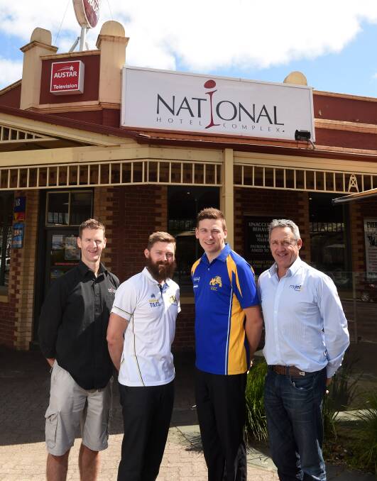 NEW SEASON AWAITS: The National Hotel's co-owner John Russell, Golden Square captain Tim Wood, president Aaron Bentley and Steve Sharp from MyJet.