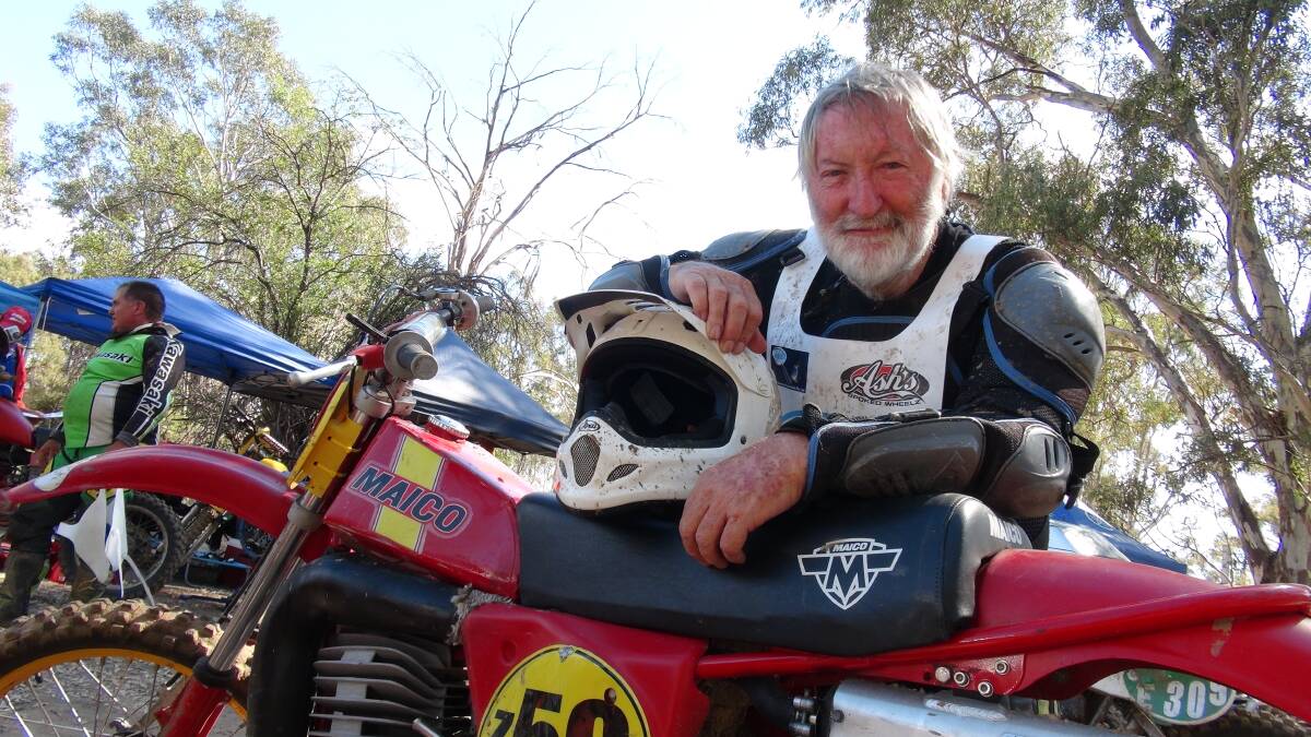 Colin Metcher, 77, from the Gold Coast competed at the Australian Post Classic Motocross Championship at Ravenswood. Picture: Leigh Sharp
