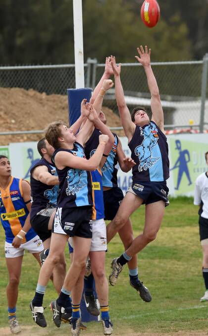 Action from Golden Square's 34-point win over Eaglehawk in the Bendigo Football League.