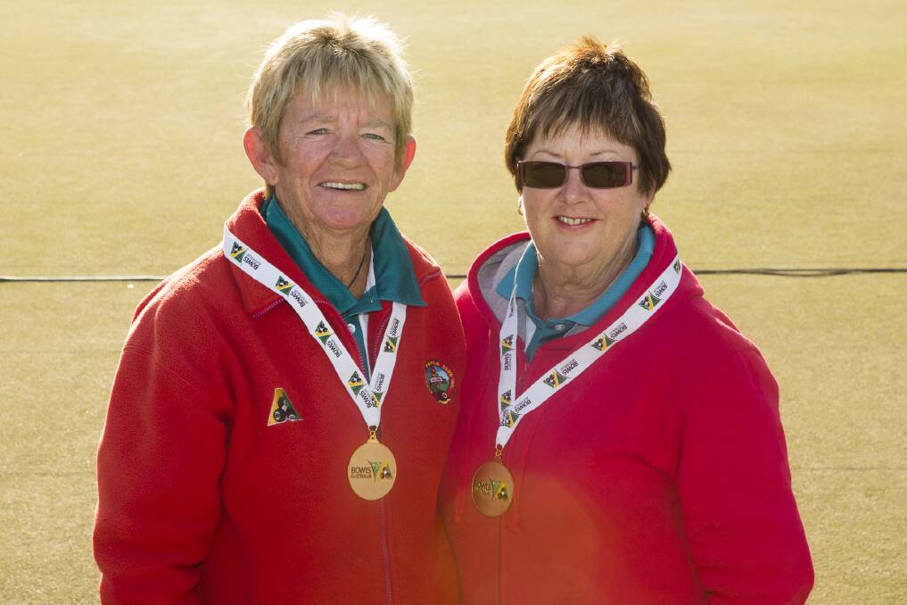 CHAMPIONS: Judy Stainton and Susan Howes after their Australian Open Pairs success. Picture: BOWLS AUSTRALIA