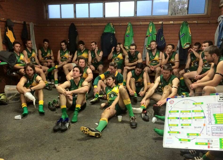 JOB WELL DONE: Colbinabbin players in their changerooms after their centenary weekend victory over Elmore on Saturday. The Grasshoppers won by 47 points. Picture: BRENT MILLAR
