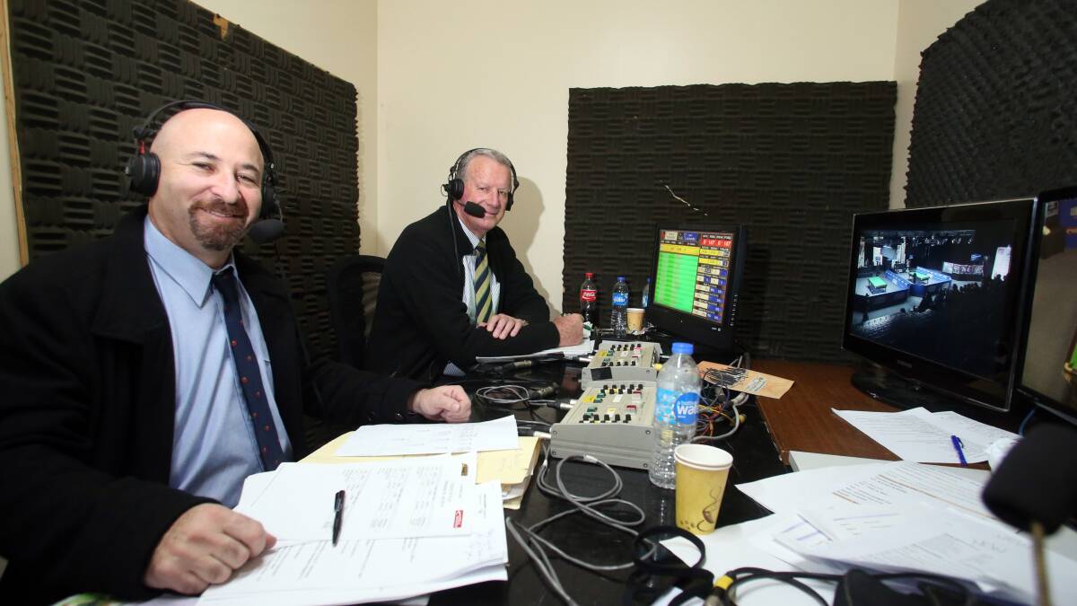 Commentators Robby Foldvari and Phil Lynch in their bunker.