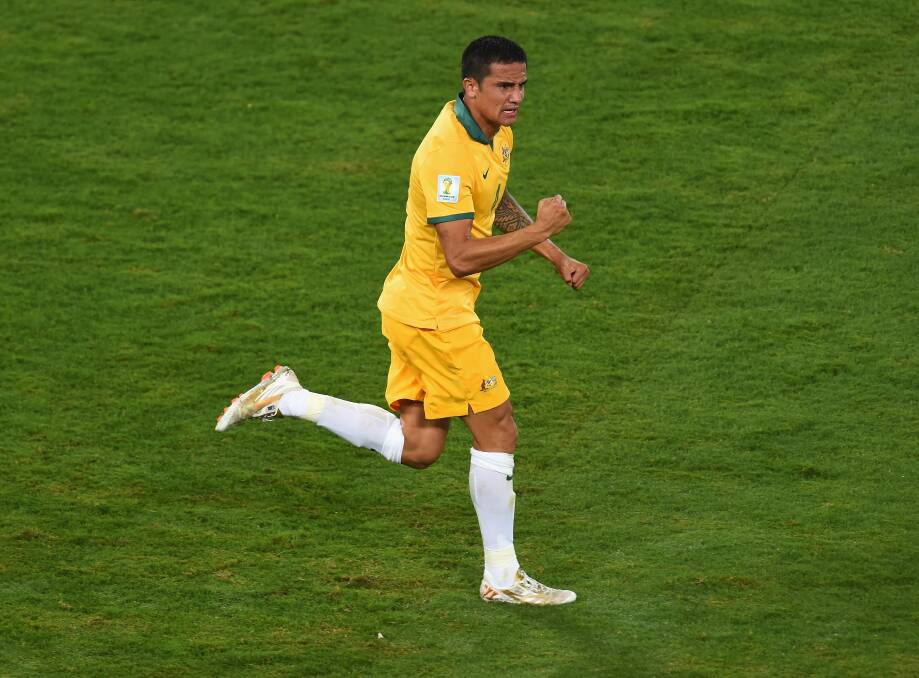 Australia's Tim Cahill after scoring his first-half goal on Saturday morning.
