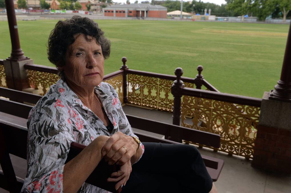T HAPPY: Councillor Helen Leach at the QEO where a Good Friday Bendigo Football-Netball game will be played on April 3. Picture: BRENDAN McCARTHY.