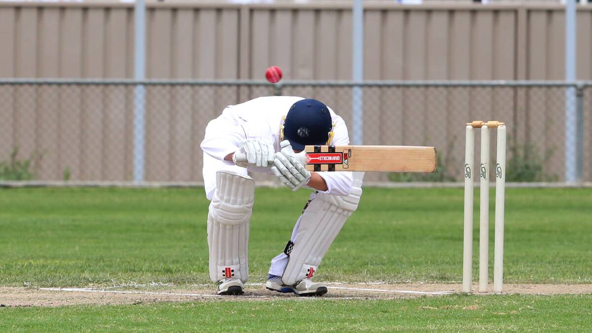 Golden Square opener Liam Smith ducks this short ball against Eaglehawk on Saturday. Picture: PETER WEAVING