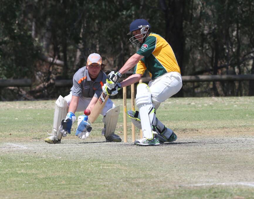HANDY KNOCK: Damian Atkins made 43 for Murray Valley on Thursday at Bell Oval. Picture: PETER WEAVING