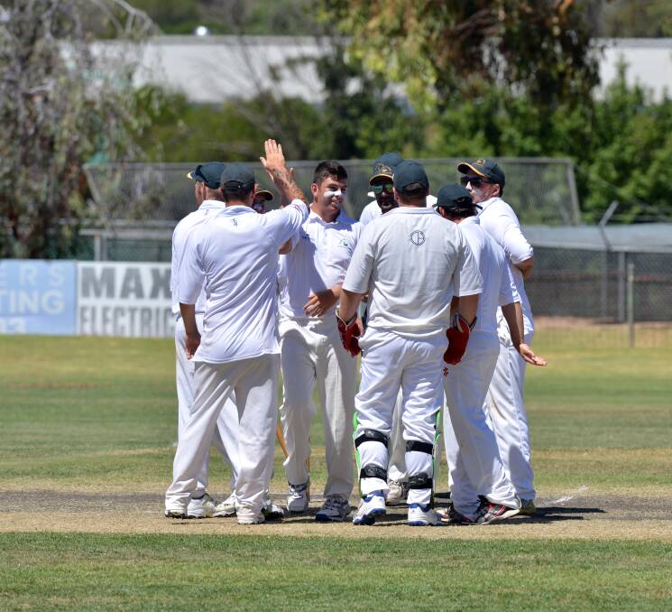 WELL BOWLED: Swan Hill celebrates a wicket against Goulburn Murray Colts in division two.