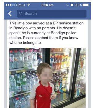 The Facebook post. The Bendigo Advertiser has pixelated the face to protect the identity of the little boy in the picture.