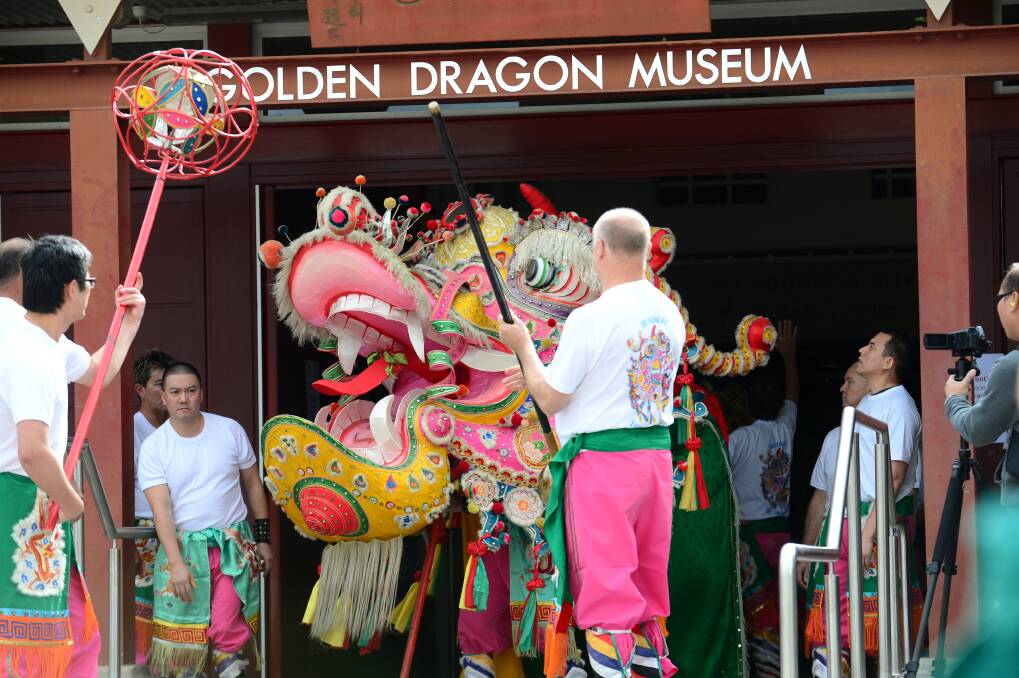 Sun Loong exits the Golden Dragon Museum before the parade.

Picture: JIM ALDERSEY